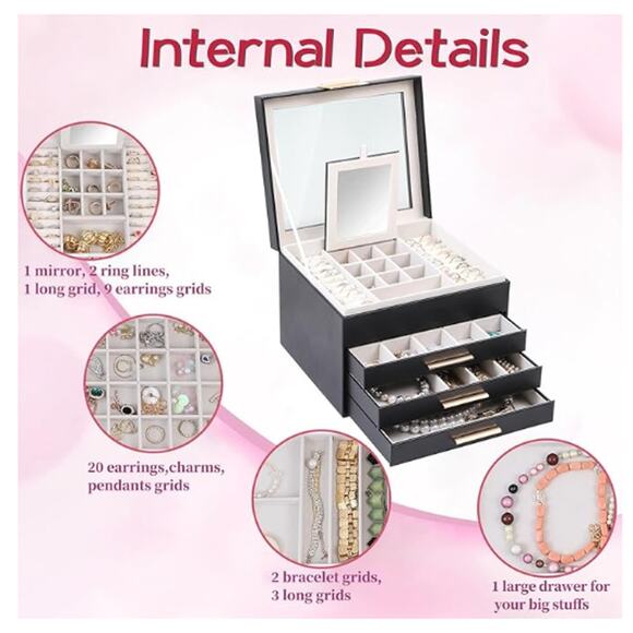 Jewelry Box with Glass Lids,4 Layers Large - Picture 2 of 7